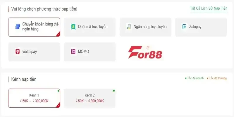 Nạp tiền For88 thông qua hình thức thẻ cào điện thoại với 4 bước