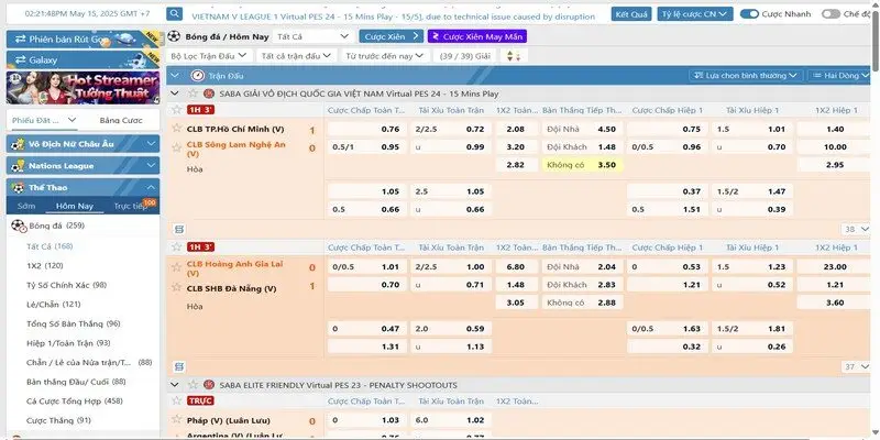 Saba Sports không ngừng cải tiến giao diện và nâng cấp tính năng